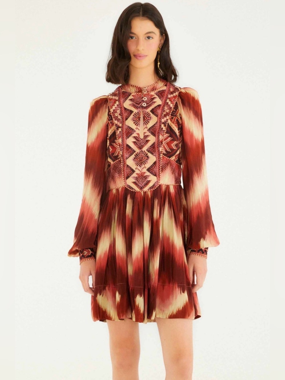 FARM Rio Red Amanda Stripes Tapestry Quilted Mini Dress